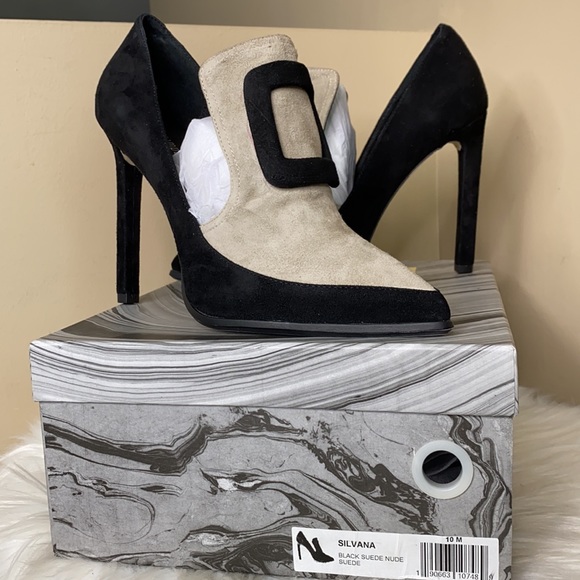 Jeffrey Campbell Silvana Black Nude Suede Loafer Heel - Picture 10 of 10